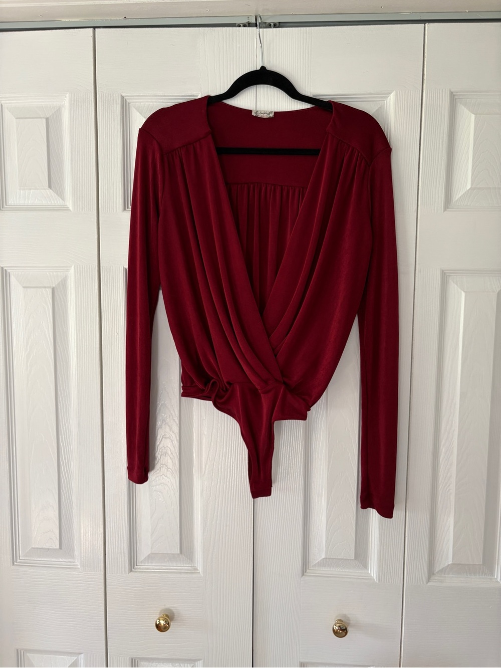 Free People Wine Red Surplice Long Sleeve Bodysuit